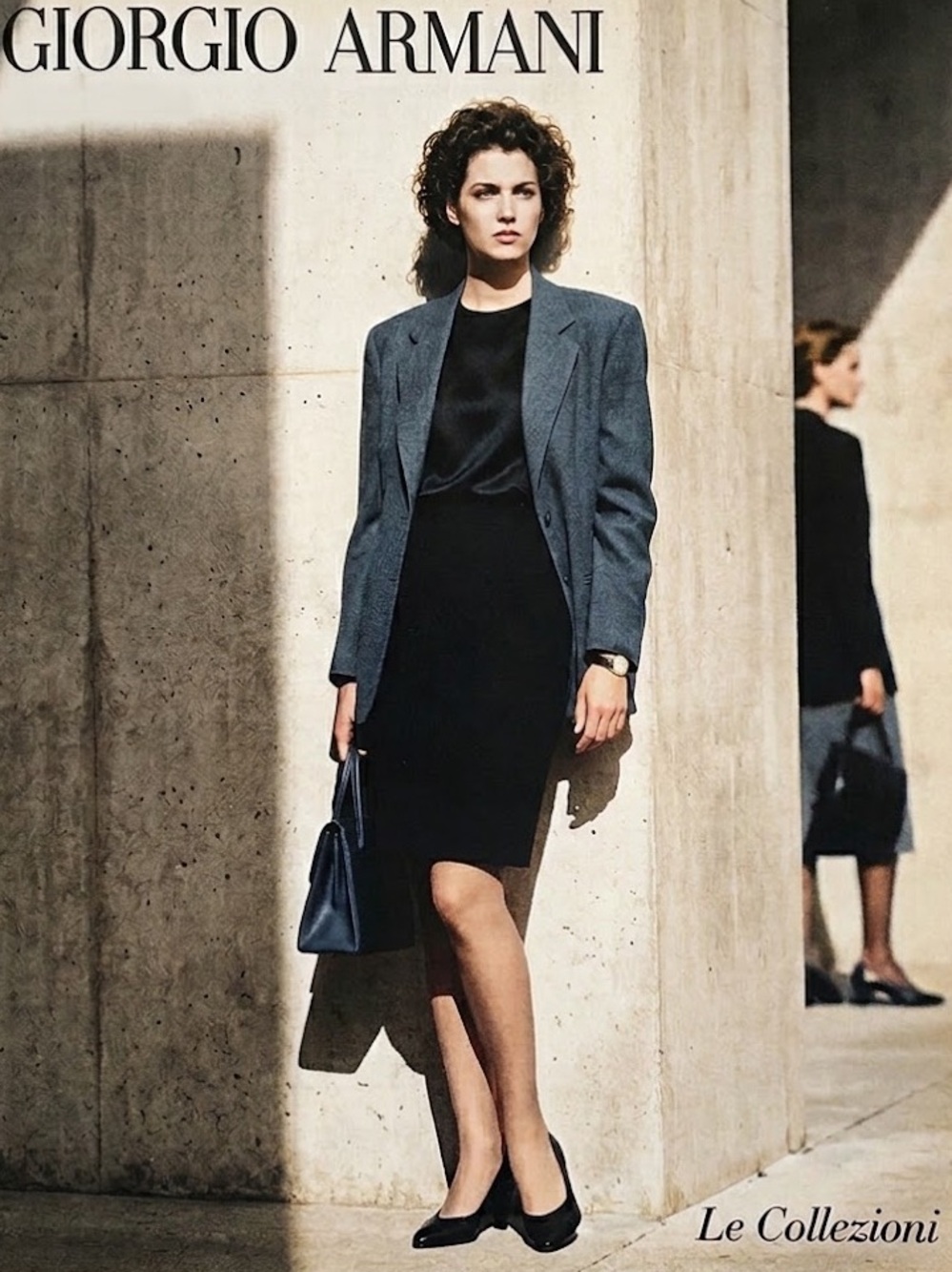 Vintage Giorgio Armani Le Collezioni Black Wool Pencil Skirt Italy Size 6 Fits 2